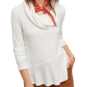 MAEVE Anthropologie Ivory Cowl Neck Peplum Thin Knit Long Sleeve Top Size M